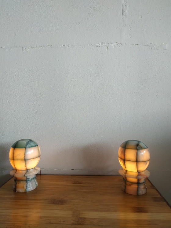 Image 1 of Ensemble de lampes de table/veilleuses en marbre (onyx) (+/- 50-60s).