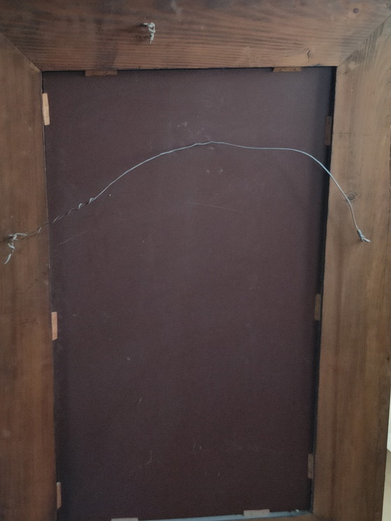 Image 1 of Grote Italiaanse Hollywood Regency Wandspiegel – 110x75 cm – Getint Glas – Eiken Kader – Jaren 70