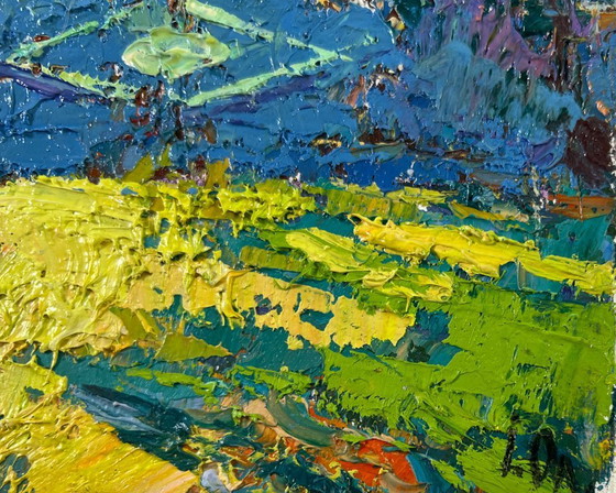 Image 1 of Original Oil Painting Summer Village Landscape Day beneath the sky