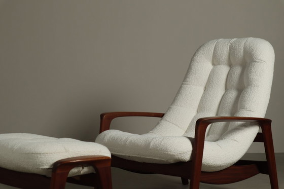 Image 1 of Chaise "Scoop" en teck avec ottoman par R.Huber & Co, 1960's