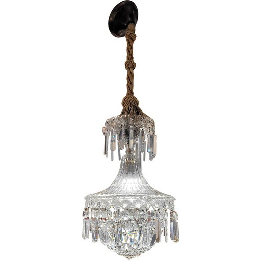 Lampadario vintage in cristallo sfaccettato e tagliato, Italia
