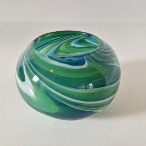 60's 70's Mdina glass ball vase swirl