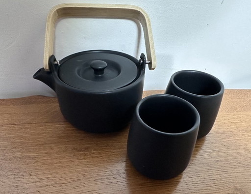 Servizio da tè doppio in ceramica smaltata nera "Paus" di Sagaform, circa 2000-2010