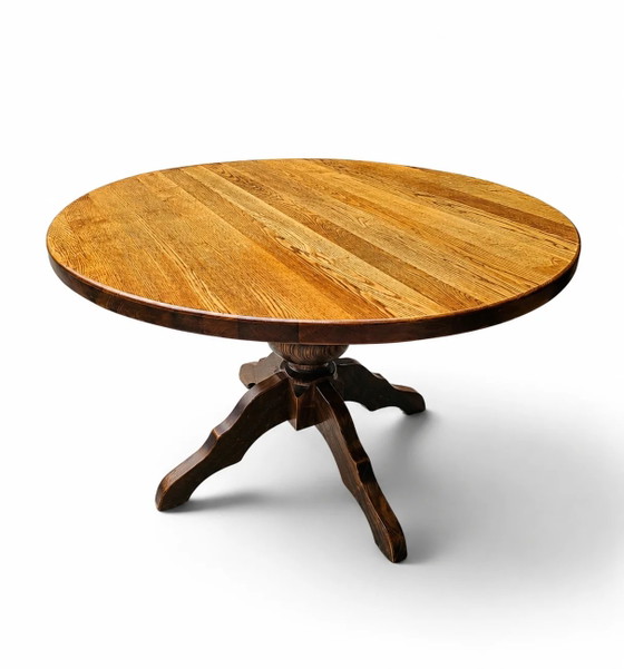 Mesa de comedor de roble macizo / también conocida como mesa de monasterio / con un robusto pedestal (photo 12 of 13)