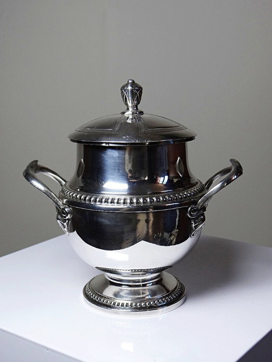 Image 1 of Elegant antique silver-plated metal sugar bowl from the 1880s-1930s