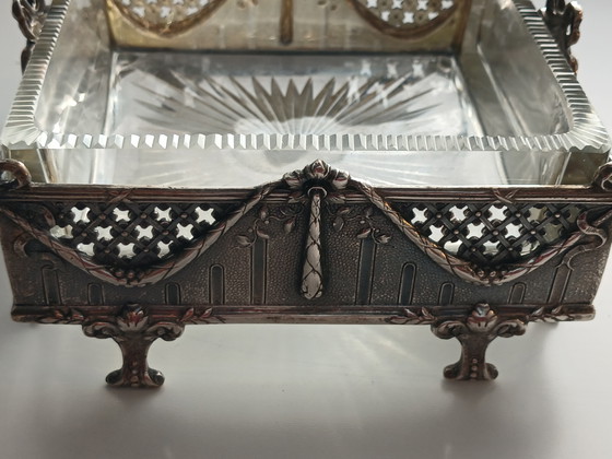 Rare Art Nouveau square bowl solid silver 800 and crystal WOLFERS FRERES/N.GOLDSCHMIDT 19th century (photo 6 of 15)