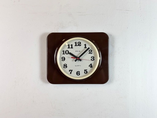 Vintage Brown Plastic Wall Clock from Prim, 1970s