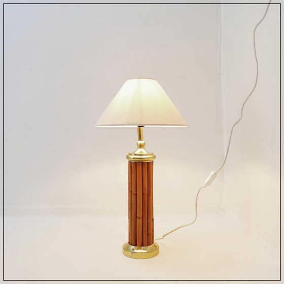 Image 1 of Lampada da tavolo vintage in bambù e ottone - anni '80