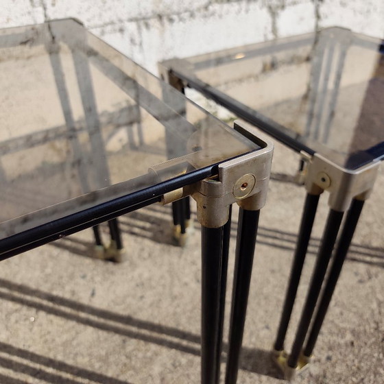 Tables gigognes en verre noir et or, Tables d'appoint, Métal, Vintage (photo 11 sur 15)