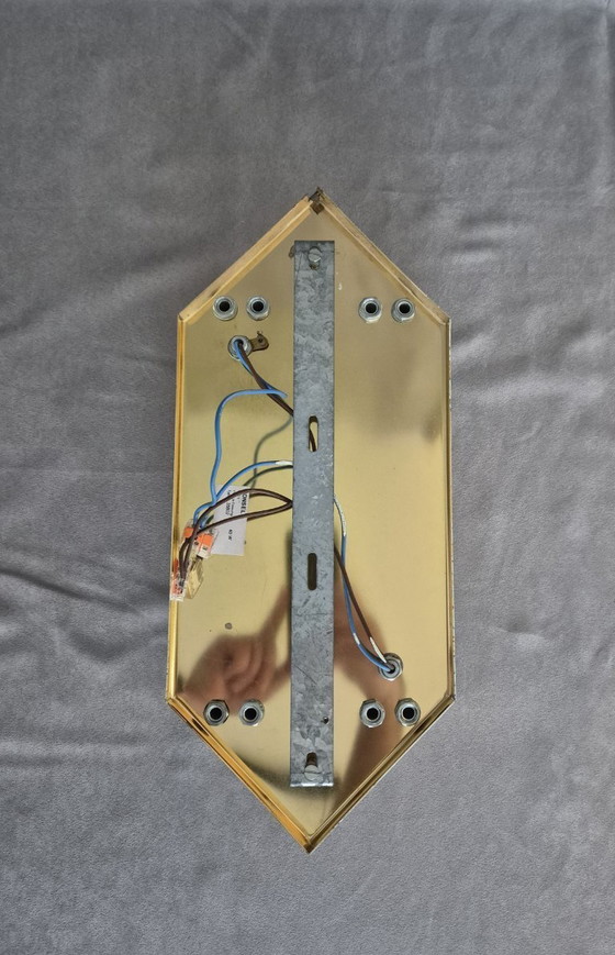 Image 1 of Applique murale Honsel vintage années 1980 – Métal doré, diffuseurs en verre, 2×E14