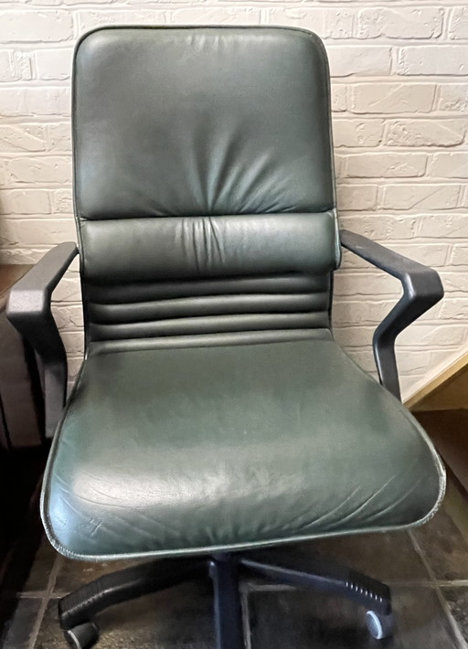Ergonomischer Vintage-Bürostuhl auf Rollen – einzigartiges grünes Leder – DRISAG – bureaustoelen, Leather