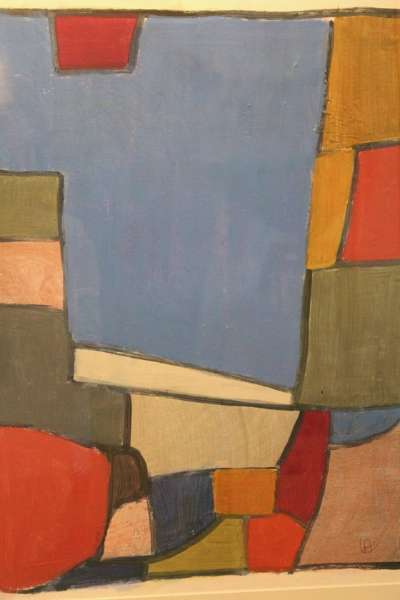 Anneke Umbgrove, ‘Composition Landscape’, Acrílico sobre papel, Firmado, Pinturas y dibujos, Vidrio, Azul (foto 3 de 9)