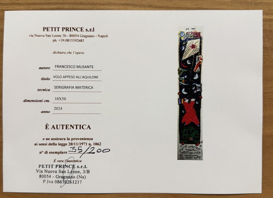 Francesco Musante, Siebdruck, 10 x 50 cm, Drachensteigen im Rahmen – Lithographien & Drucke, Paper, Wood (photo 5 of 5)