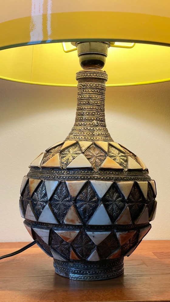 Image 1 of Vintage handgemaakte lamp, aardewerk en verzilverd metaal