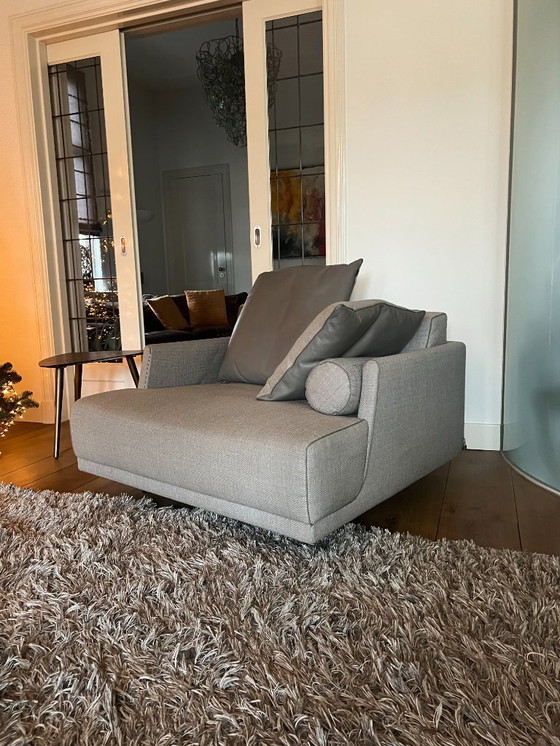 Image 1 of Giorgetti 3,5-Sitzer-Sofa und Zweisitzer-Sofa in Kombination aus Leder und Stoff