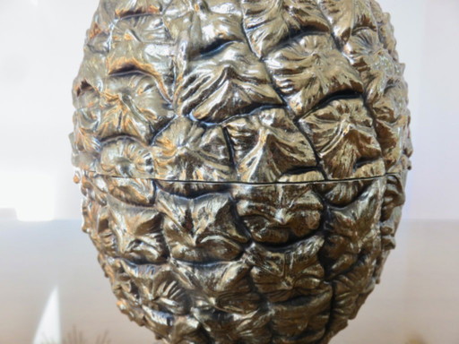 Ananasförmiger Eisbehälter, signiert Michel Dartois, Paris, Frankreich, 1970, vergoldetes Metall