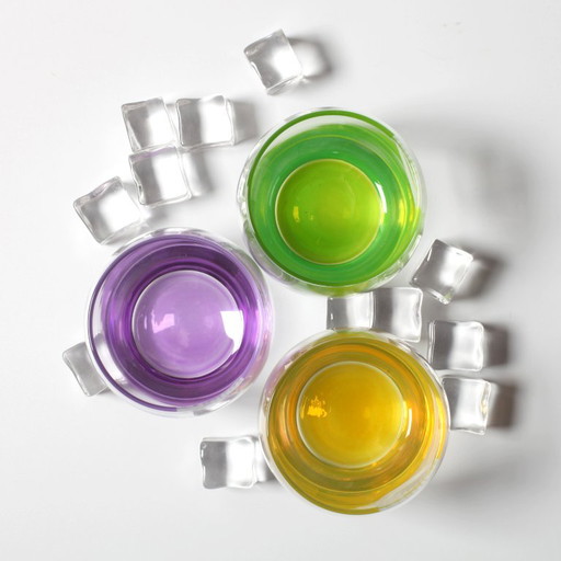 Juego de 3 vasos de zumo Amita vintage de colores / Grecia / década de 2000 – glazen karaffen, Glass