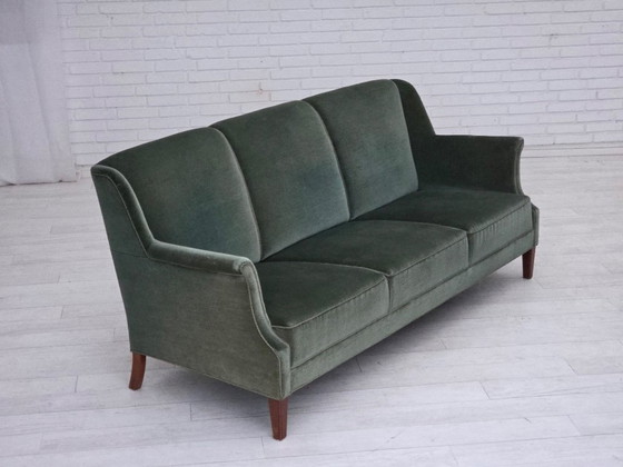 Image 1 of 1960s, Danish 3-seater sofa, original turquoise-green furniture velour.