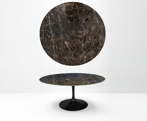 Originele Ronde Knoll Tulip Eettafel (152cm) in Emperador Glanzend in Nieuwstaat!! Eero Saarinen – Marble, Metal