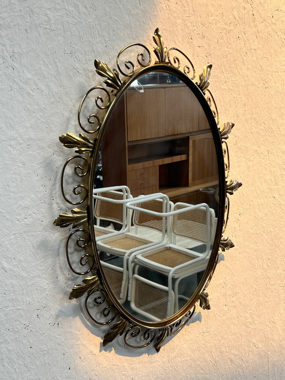 Image 1 of Vintage Oval Brass Mirror, Ornate Decor, Deknudt Belgium, 1970's
