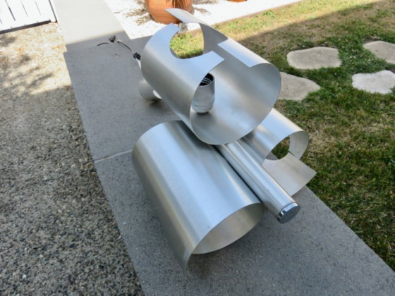Image 1 of UFO-Hängeleuchte im Weltraumzeitalter-Stil, Rockabilly-Stil, gebürsteter Stahl, 1970