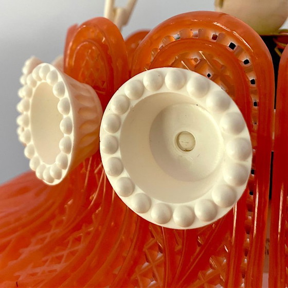 Lampadario a sospensione in acrilico rosso stile rustico con effetto pizzo, Ucraina, anni '70 (photo 11 of 19)
