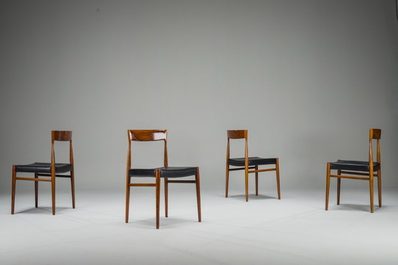 Image 1 of Mid Century Palisander Esszimmerstuhl mit Leine, 1950er Jahre, 4er Set