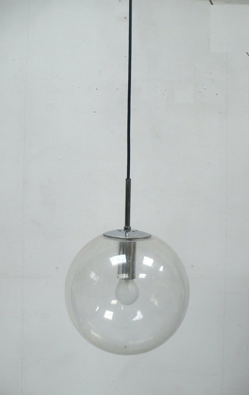 60er Große Glaskugel Hängelampe Limburg Glashütte Ø 30 cm Klarglas