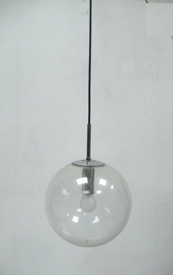 Image 1 of 60er Große Glaskugel Hängelampe Limburg Glashütte Ø 30 cm Klarglas