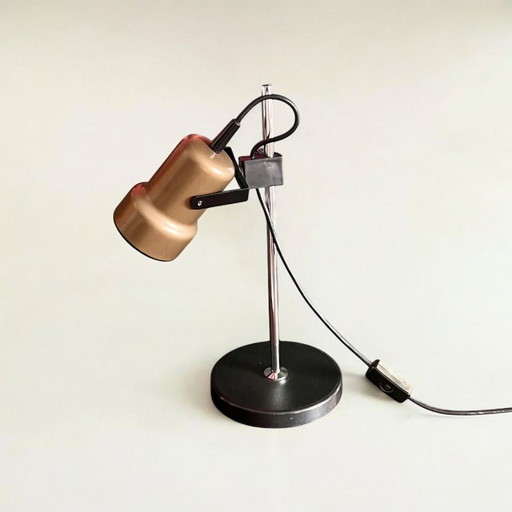 70s vintage desk lamp. 1 spotlight in bronze in Space Age / Sputnik design.