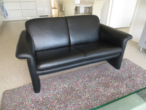 HF Style Parco Black Leather Sofa 2-Seater