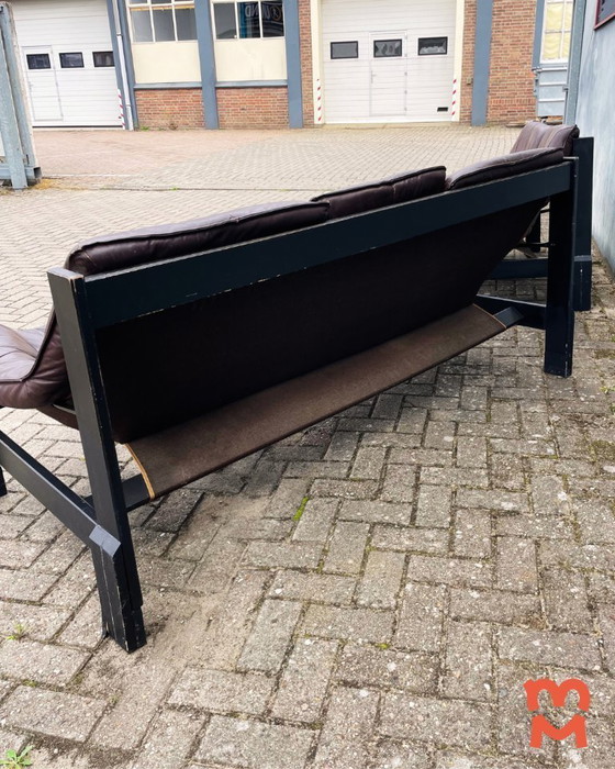 Image 1 of Vintage leren brutalist bank (2 stuks)
