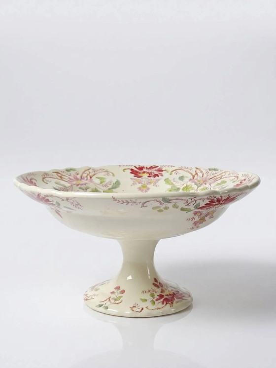 Zeldzame antieke grote compotier Longchamp Terre de Fer model Daisies polychroom – Schalen, Porselein (photo 2 of 14)