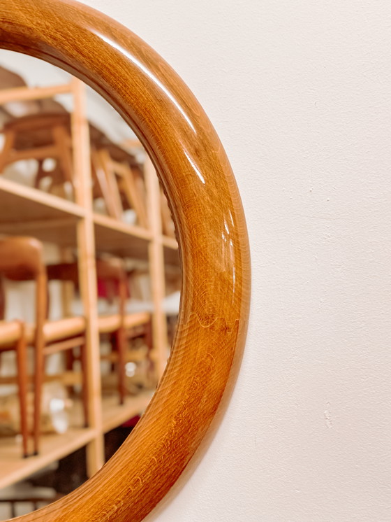 Image 1 of Specchio rotondo in legno danese d'epoca