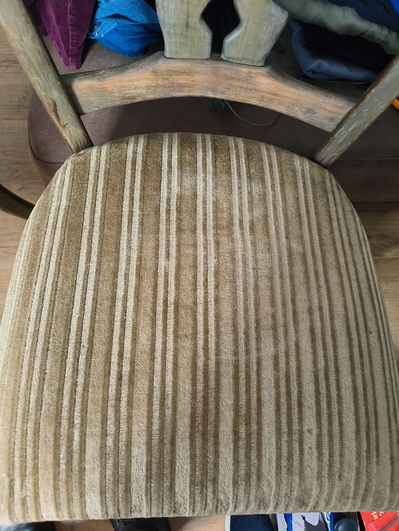 Image 1 of Art Deco wooden chairs with green velvet upholstery, 2x