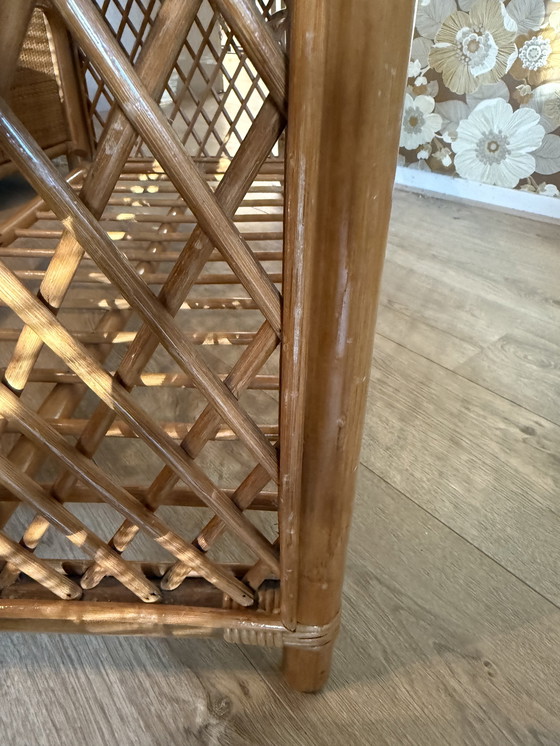 Image 1 of Vintage bamboe salontafel/ coffeetable  met glazen bovenblad