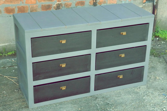 Handcrafted Pine Chest of Drawers – 6 Drawers, Black & Grey Finish, Customizable – Metal, Mdf, Scandinavian (photo 4 of 7)