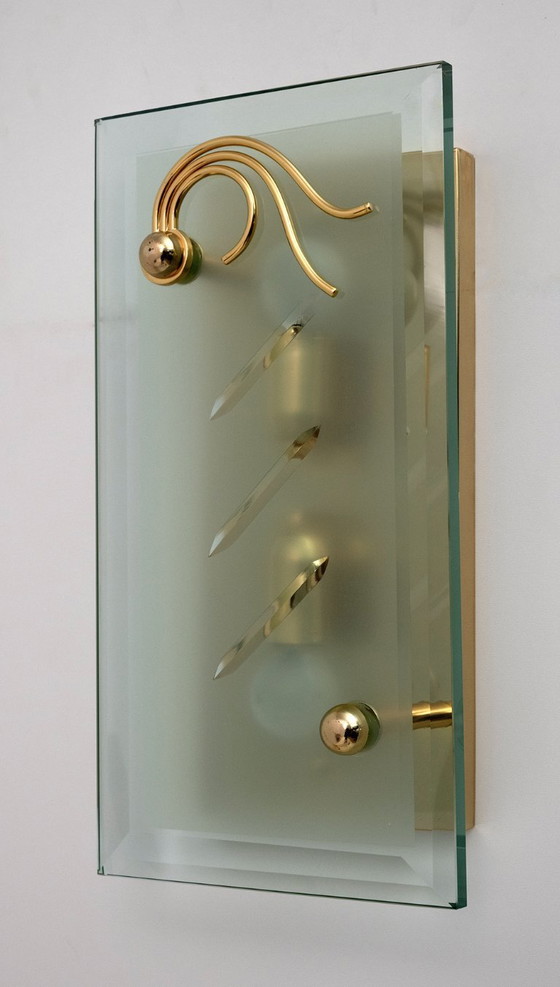 Image 1 of Paar moderne italienische Kristall- und Messingleuchten aus der Mid Century-Periode, 1970er Jahre