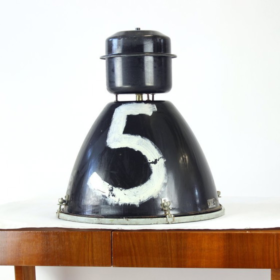 Image 1 of Extra große industrielle Emaille-Pendelleuchten von Elektrosvit, Tschechoslowakei, 1960er Jahre