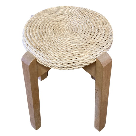 Image 1 of Tabouret jonc scandinave en pin du milieu du siècle