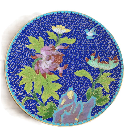 Image 1 of Assiette murale chinoise cloisonnée, milieu du 20e siècle