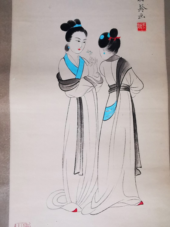 Image 1 of Rotolo di carta cinese/tibetano, dipinto *Due donne*. Chang Dai Chien