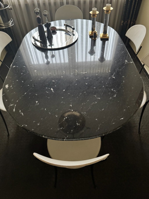 Postmodern Vintage Dining table in solid Nero Marquina marble (1970s/1980s)