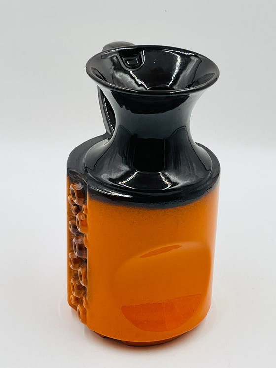 Image 1 of Modernist ceramic vase, orange, relief cabochons, 1970s