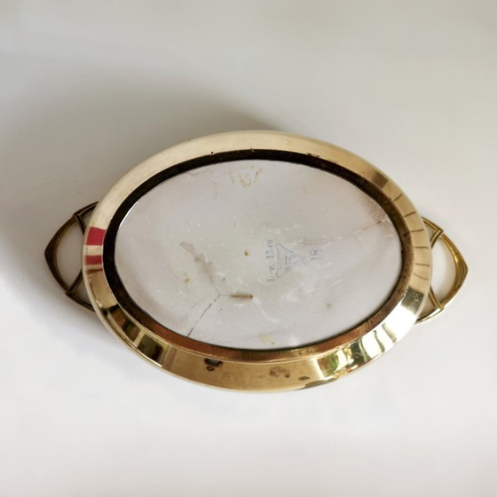 Image 1 of Plateau ancien en porcelaine et laiton Art Déco