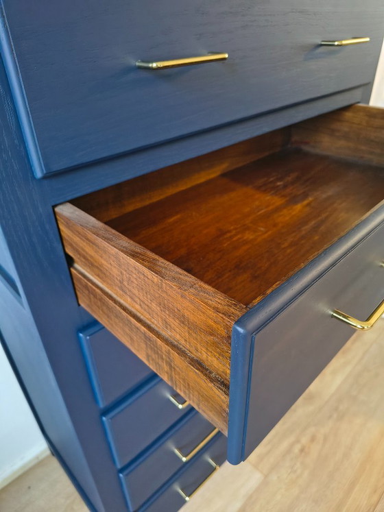 Solid Oak Chest of Drawers – Dark Blue & Gold – Wood (photo 6 of 10)