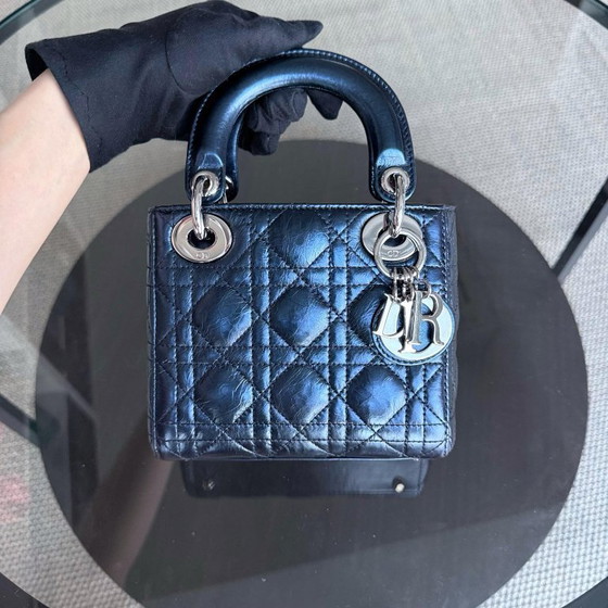 Image 1 of DIOR LADY MINI - PELLE DI VITELLO LUCIDA CANNAGE, BLU METALLIZZATO, FERRAMENTA ARGENTO
