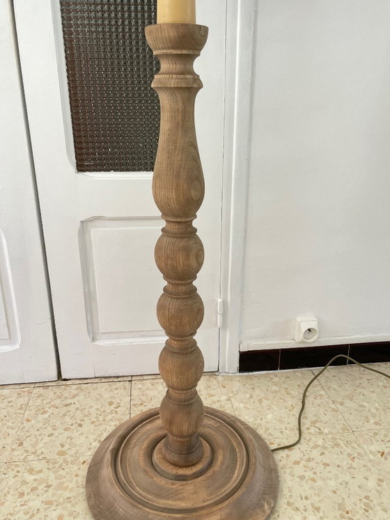 Image 1 of Lampada da terra vintage in legno tornito con paralume in corda, anni '60