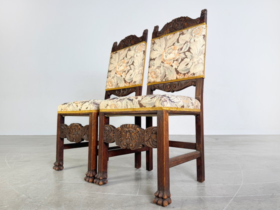 Image 1 of Original set de 2 chaises néo-baroques bois antique sculpture florale
