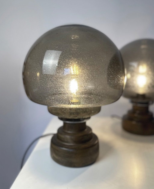 Set di 2 lampade vintage italiane in stile brutalista a forma di fungo.